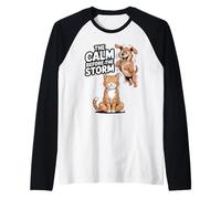 La Calma Prima della Tempesta (Gatto e Cane) Maglia con Maniche Raglan
