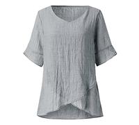 La camicia estiva da donna alla moda con top irregolare in tinta unita Techno outfit da donna, grigio., 3XL