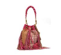 La Carrie La borsa secchiello multi fucsia, Lecacy Bucket, materiali combinati tessuto e ecopelle, tracolla lunga in catena rimovibile con spallino, lap 23 x 29 x 18cm Rosso Taglia Unica