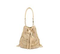 La Carrie La borsa secchiello naturale Mirror Bucket, materiali combinati rafia e ecopelle, tracolla lunga rimovibile in catena con spallino, lap 23 x 25 x 18cm Beige Taglia Unica
