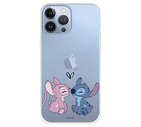 LA CASA DE LAS CARCASAS Lilo & Stitch Cover per iPhone 13 Pro MAX Ufficiale - Angel & Stitch Baci per proteggere il tuo telefono - Cover in silicone flessibile con licenza ufficiale Disney Trasparente