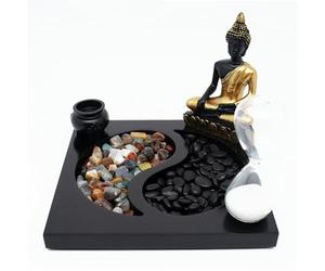 La Casa Degli Incensi - Giardino Zen da Tavolo con Porta Candela, Sassolini, Clessidra e Statuine Decorative, Misure 24x18 cm