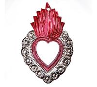 La Casa di Frida Cuore Florecita, artigianato messicano, ex-voto, da appendere (15 x 10 cm con specchio)