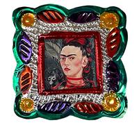 La Casa di Frida Frida con Cornice, Nastro Rosso con Scimmietta, Artigianato Messicano, da Appendere, 9 x 9 (Quadra)