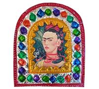 La Casa di Frida Frida con cornice, Nastro Rosso con Scimmietta, artigianato messicano, da appendere, 9,5 x 8 cm (Arco)