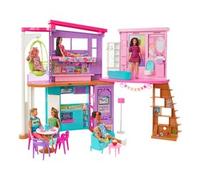 Barbie Casa di Malibu (106 cm) playset casa delle bambole con 2 piani, 6 stanze, ascensore altalena e più di 30 pezzi, Giocattolo per Bambini 3+ Anni