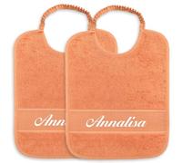 La Chiocciolina Set 2 bavaglie personalizzate con nome ricamato, Set due bavaglie asilo con nome, Bavaglini in spugna con elastico, Bavaglie asilo con ricamo (22 Arancione)