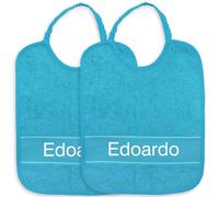 La Chiocciolina Set 2 bavaglie personalizzate con nome ricamato, Set due bavaglie asilo con nome, Bavaglini in spugna con elastico, Bavaglie asilo con ricamo (17 Turchese)