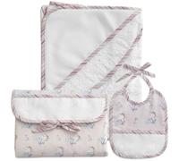 La Chiocciolina Set neonato da ricamare a punto croce, Fasciatoio pieghevole, Bavaglino e Accappatoio a Triangolo con Tela Aida, Coordinato Regalo Nascita Fantasia Bimbo con Bici (05 Rosa)