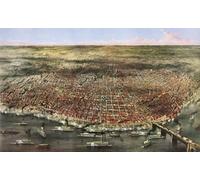 La città di St. Louis Missouri Stati Uniti d'America. Un panorama aereo della città pubblicato da Currier & Ives nel 1874. Il cromolitografo è stato realizzato nel periodo di massimo splendore dei