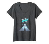 La Classe del 2040 Grow with Me Il Viaggio Inizia Ora Maglietta con Collo a V, Donna, Grigio Scuro, XL