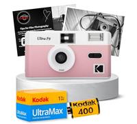 La confezione include una fotocamera a pellicola riutilizzabile Kodak Ultra F9, una pellicola Kodak Ultramax da 35 mm, 36 esposizioni e una scheda di consigli per la fotografia con pellicola Clikoze