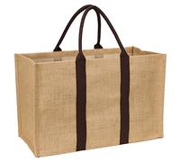 La cordeline Borsa in tela di iuta naturale, manici marroni, 55 x 25 x 35 cm, 48 litri, borsa della spesa, riutilizzabile