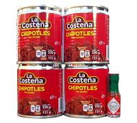 La Costena Chipotle Peppers in Adobo Sauce 199g Cans - Pack of 4