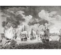 La distruzione della flotta turca nel Mar Egeo da parte dei russi nella battaglia navale di Chesme 7 luglio 1770 durante la guerra russo-turca (1768 1774). Stampa poster di Hilary Jane Morgan (16 x