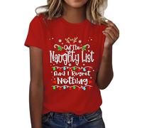 La divertente maglietta natalizia "On The List and I Regret Nothing" da donna Black Rolli, Colore: rosso, XL