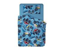 LA DOLCE CASA | Parure Copripiumino Letto Singolo Bambino con Stampa, 100% Cotone, Set con Sacco 200x150 cm e 1 Federa 52x82cm, Stampa Camion