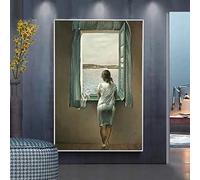La donna alla finestra Pittura su tela Salvador Dali Poster e stampe Ragazza Wall Art Picture for Living Room Home Decor 50x70cm (20x28in) con cornice