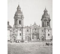 La facciata della Cattedrale di Basilica di Lima aka Lima Cattedrale di Lima Perù si vede qui alla fine del XX secolo. Stampa poster di Ken Welsh (13 x 15)