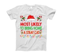 La Famiglia più Propensa A Portare A Casa Un Gatto Randagio A Natale Magliette Basic Girocollo Tee T-Shirt Casual Maglietta T-Shirt per Sport Hip-Hop Palestra 3XL