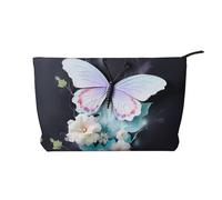 La farfalla bianca ha stampato la borsa cosmetica del velluto a coste, borsa impermeabile di stoccaggio degli articoli da toeletta, Nero , Taglia unica