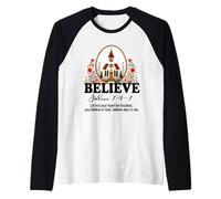 La Fede Cristiana Crede in Cristo Bella Chiesa Floreale Maglia con Maniche Raglan