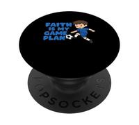 La fede è il mio piano di gioco Carino giocatore di calcio Christian Kid PopSockets PopGrip Adesivo