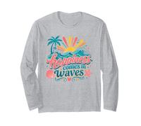 La Felicità Arriva a Onde Ocean Beach Lover Design Maglia a Manica