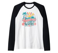 La Felicità Arriva a Onde Ocean Beach Lover Design Maglia con Maniche Raglan