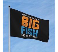 La felicità è un grosso pesce e un testimone, bandiera da 4x6 piedi, resistente, decorazione per esterni, bandiere di benvenuto per patio