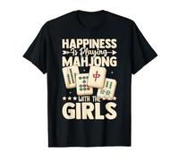 La Felicità Sta Giocando a Mahjong con Le Piastrelle di bambù delle Ragazze Maglietta con Stampa Grafica Economica