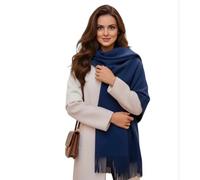 LA FERANI Sciarpa da donna in cashmere pashmina, 185x65 cm, colore bianco e nero, sciarpa elegante tinta unita, Blu scuro