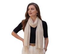 LA FERANI Sciarpa estiva da donna, 100% cashmere, sottile, 200 x 70 cm, leggermente trasparente, bianco, nero, fazzoletto pashmina, per estate, primavera, casual, business, stile, regalo per voi