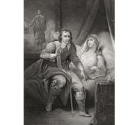 La figlia di Oliver Cromwell, Elizabeth Claypole, 1629-1658, sdraiata sul letto malato implorando suo padre di essere indulgente verso gli oppositori politici. Dopo una stampa di James Stow da