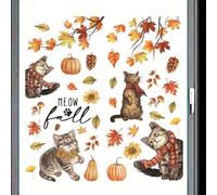 La finestra autunnale si aggrappa | Adesivi di foglie d'acero di di gatto - Adesivi riutilizzabili per finestre, foglie d'acero autunnali per frigorifero,