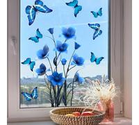 La finestra smontabile del PVC si aggrappa con progettazione floreale blu e della farfalla per la decorazione di vetro residenziale e commerciale