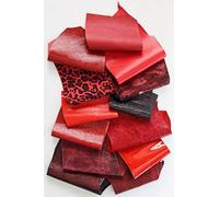 LA GARZARARA - Ritagli di Pelle in Tinta Rosso - Minimo 12x15 cm - 0,300 kg -Selezione Casuale per Artigianato Cucito e Creazioni Handmade - Laminati e Non, Rifiniture Varie - B1250-RC