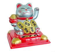 La gioiosa statuetta a forma di gatto portafortuna a energia solare simboleggia la fortuna nel tuo salotto o spazio di lavoro (argento)
