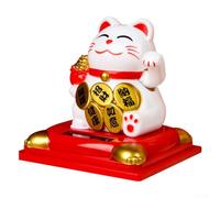 La gioiosa statuetta a forma di gatto portafortuna a energia solare simboleggia la fortuna nel tuo salotto o spazio di lavoro (bianco)