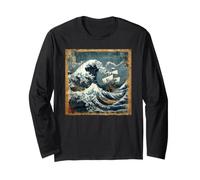 La Grande Onda off Kanagawa e Nave Pirata Giapponese Vintage Maglia a Manica