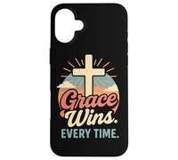 La grazia vince ogni volta che Christian Cross nasce di nuovo in Gesù Custodia per iPhone 16 Plus