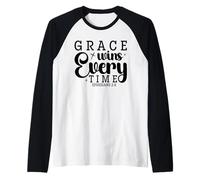 La Grazia Vintage Vince Ogni Volta - Versetto della Bibbia Fede Cristiana Maglia con Maniche Raglan