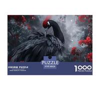 La gru nera con piume rosse, puzzle da 1000 pezzi, motivo floreale, foresta, per alleviare lo stress, 100% cartone riciclato, regalo per donne e uomini, 38 x 26 cm, 1000 pezzi