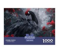 La gru nera con piume rosse, puzzle da 1000 pezzi, motivo floreale foresta, per alleviare lo stress, 100% cartone riciclato, puzzle per adulti a partire dai 14 anni, 70 x 50 cm, 1000 pezzi