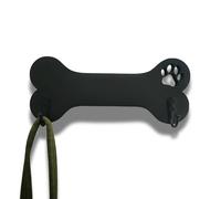 La Guarida del Dragón Appendiabiti da parete in legno per guinzagli per cani - Design decorativo a forma di osso con impronta o cuore - Gancio funzionale per chiavi e accessori (nero impronta)