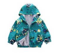 La-haut kids Giacca antivento autunno primavera con cappuccio ragazzo da 1 anno a 5 anni, giubbotto motivo attrezzi trattore, camion betoniera, bulldozer, cerniera lampo, fodera interna comfort, verde