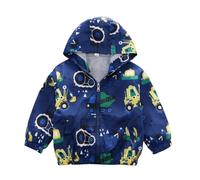 La-haut kids Giacca con cappuccio da ragazzo da 1 a 5 anni,Taglio a vento motivo ingranaggi, trattore, camion betoniera, bulldozer,veicoli da costruzione, cerniera, blu e verde, blu, 4-5 Anni