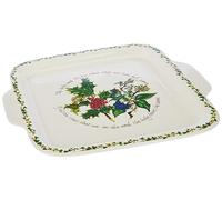 La Holly & Ivy Quadrato con Manico Piatto per Torta, Ceramica, Multicolore