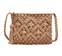LA HUATE Borsa a tracolla da donna fatta a mano da spiaggia, estiva, con nappa, casual, borsa a tracolla, 5850-marrone, Taglia unica