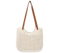 LA HUATE Borsa a tracolla in paglia fatta a mano con fili di cotone, stile casual, estiva, da spiaggia, 8254 bianco crema, Taglia unica